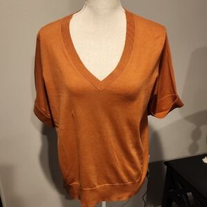 Banana Republic V-neck Stretch Cotton Sweater in Warm Orange Size XL PTP 23 In